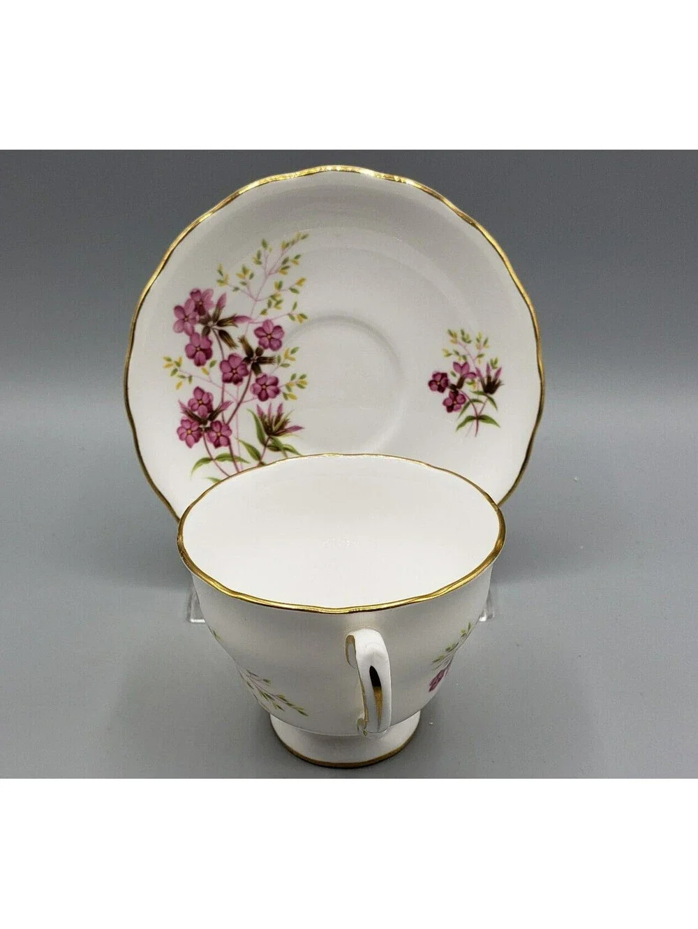 Royal Vale Teacup & Saucer Petite Violet Flowers Fine Bone China England Ridgway